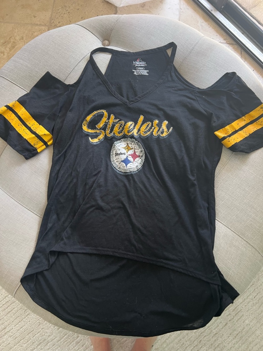Pittsburgh Steelers- Black & Gold Cold Shoulder Graphic Tee